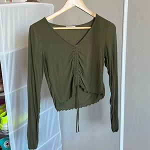 Cotton On olive green cinched shirt. Size medium. Condition: used
